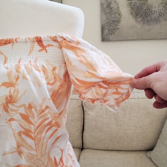 Abercrombie & Fitch Off Shoulder Tropical Linen Blend Dress sz Sm - Picture 4 of 11